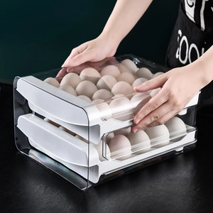 Double-layer stackable transparent egg storage box with clear drawers for 32 to 40 eggs