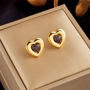 Orecchini A Lobo Cuore Acciaio Al Titanio Pietra Viola Dorato Elegante Minimalista Stile Coreano Gioielli Per Donne Ragazze
