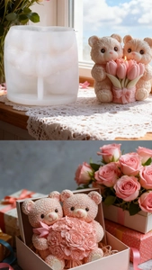 Macro shot of high-elasticity silicone bear bouquet mold for DIY candle and soap making