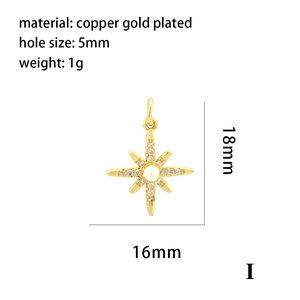 18K gold plated copper star pendant with white pearl and micro zircon for DIY jewelry