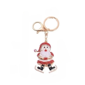 Sparkling Santa Claus rhinestone keychain with red enamel for Christmas gift bags