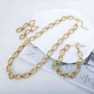 Stainless Steel Twisted Rope Jewelry Set For Women Trendy Oval Braided Necklace Bracelet Stud Earrings Gold Steel Jewelry Set
