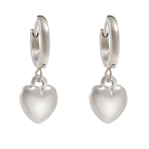 Sleek silver heart pendant earrings for women crafted in high-quality stainless steel