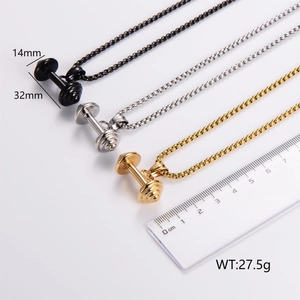Dumbbell Pendant Necklace 316L Stainless Steel Barbell Fitness Gym Sports Jewelry For Men Hip Hop Punk Style