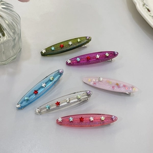 Star Glitter Duckbill Hair Clip Colorful Resin Alloy Rhinestone Shimmer Bangs Barrette Sweet Dopamine Style For Women Girls