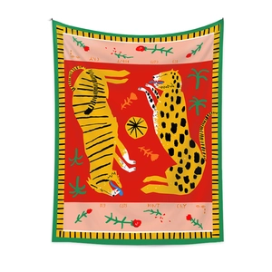 Bohemian tapestry featuring tiger and leopard illustration with Big Cats Don't Cry text