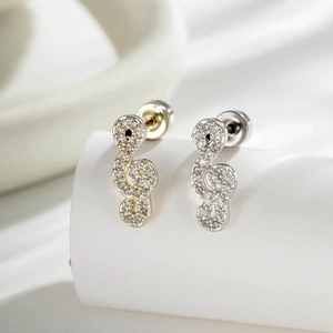 Treble Clef Musical Note Stud Earrings With Titanium Steel Post Sparkling Zircon Inlaid Screw Flat Back Piercing Jewelry