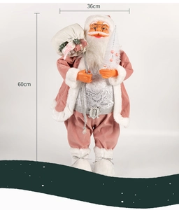Standing pink Santa Claus figurine with white gift bag, size 60cm height and 36cm width