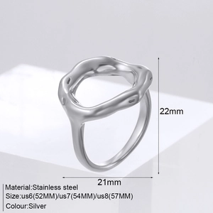 Bague irrégulière en acier inoxydable argenté style lave plaquée 18K en trois tailles