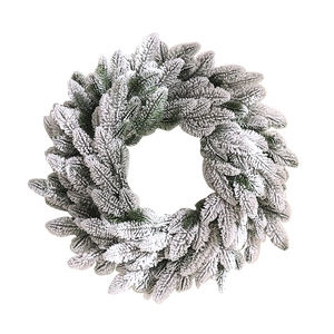Frosted Christmas wreath with PE pine needles and artificial snow on white background