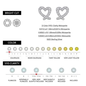 Irregular heart-shaped S925 sterling silver stud earrings with D color VVS1 Moissanite