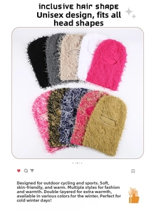 Detailed pile of thick colorful balaclava face masks in various soft knitted colors