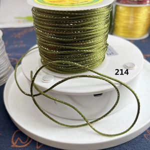 Olive green braided Chinese knotting cord with gold metallic wire for DIY jewelry