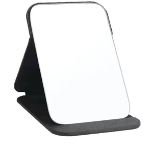 Portable large folding makeup mirror with black matte stand and adjustable angles