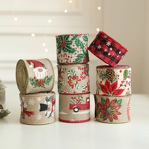 Rubans de Noël en toile de jute avec motifs de Père Noël pour décorations de sapin