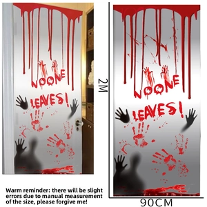 Sticker de porte Halloween empreintes de mains sanglantes, PVC imperméable 90x200cm