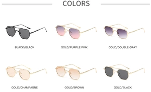 Six different color options for geometric metal frame sunglasses with double bridge design