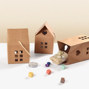 House-shaped kraft paper gift box with heart cutout and convenient carry handle