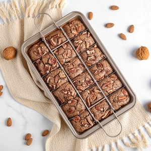 Non-Stick Brownie Pan With Removable Divider Square Cake Mold For Professional Baking Champagne Gold Solid Bottom