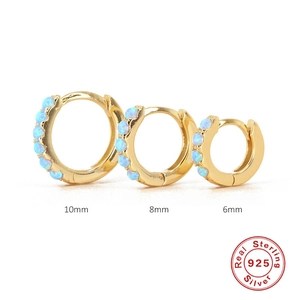 Three sizes of 925 sterling silver gold plated opal hoop earrings 10mm 8mm 6mm set