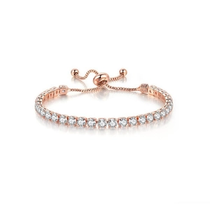 Elegant rose gold adjustable tennis bracelet with sparkling round-cut zircon crystals