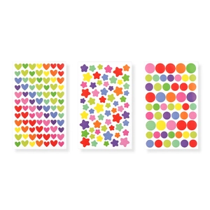 Creative colorful heart, star, and round stickers for DIY albums and scrapbooks