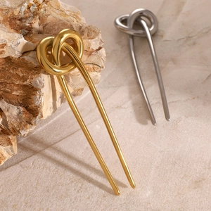 Classic U-shaped 18k gold and silver stainless steel hairpins with minimalist knot design