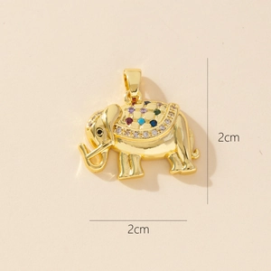 Gold elephant pendant necklace with colorful zircons and 2cm by 2cm dimensions