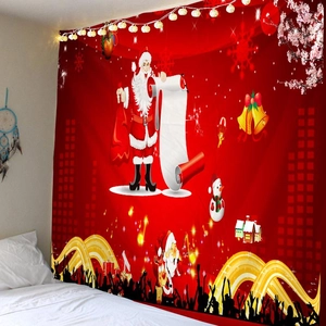 Christmas Wall Hanging Tapestry Polyester Festive Santa Claus Snowman Reindeer Pattern Backdrop For Bedroom Home Decor