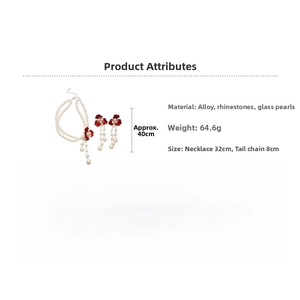 Detailed size and weight specifications for pearl necklace and floral earring set