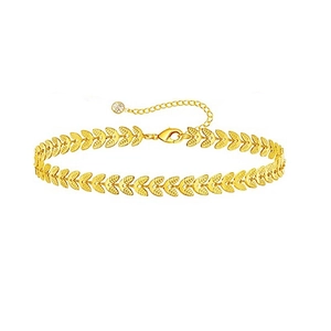 Elegant gold leaf choker necklace with adjustable lobster clasp and sparkling pendant