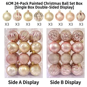 Rosa-goldenes 6cm Weihnachtskugel-Set mit 24 Stück in verschiedenen Glitzer- und Malmotiven
