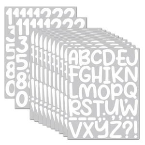 Detail of 2-inch waterproof white vinyl capital letter and number stickers for DIY crafts
