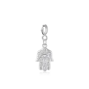 Hamsa Hand Pendant 925 Sterling Silver Evil Eye Carved Hollow Retro Protective Charm For Necklace Bracelet Jewelry DIY