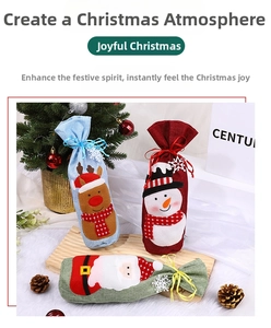 Three Christmas wine gift bags featuring Santa, reindeer, and snowman designs in burlap fabric