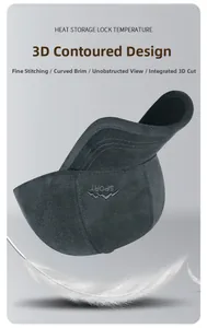 Detail of grey winter baseball cap with heat storage fabric and SPORT embroidery