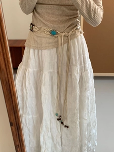 Ethnic style bohemian wax rope waist belt with turquoise details and beaded tassels