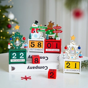 Christmas Perpetual Calendar Wooden Advent Countdown Desktop Ornament Snowman Reindeer Tree Holiday Home Decoration Festive Gift
