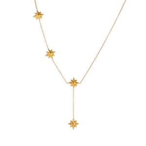 Elegant gold Y-shaped necklace featuring polished star pendants on a clean white background