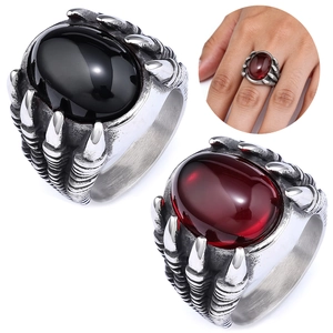 Dragon Claw Ring 316L Stainless Steel With Red Black Gemstone Retro Gothic Punk Style Jewelry For Men Unisex Jewelry