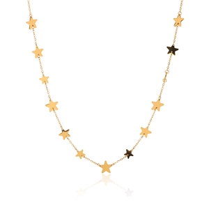 Detail of gold star pendant necklace with delicate chain and polished metal finish