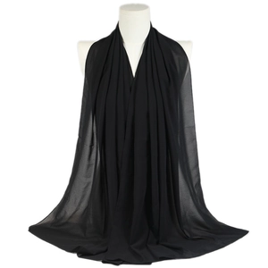Solid black pearl chiffon long scarf with a soft draped texture on white background