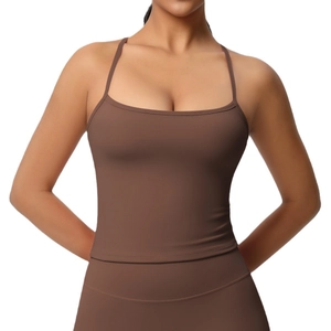 Canotta sportiva da yoga marrone scuro slim fit con scollo quadrato e spalline sottili