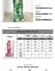 Detailed size chart for women's floral jumpsuit including bust, waist, and length data