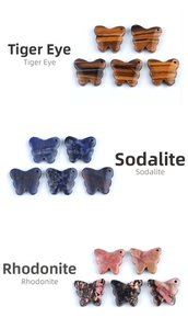 Tiger Eye, Sodalite and Rhodonite crystal butterfly pendants with natural stone textures