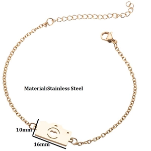 Bracelet ajustable en acier inoxydable or rose avec pendentif caméra ajouré