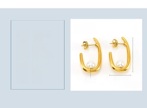 Détail des boucles d'oreilles perles en U plaquées or 18K avec dimensions 12x30mm