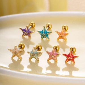 Colorful starfish screw-back earrings in titanium steel with enamel finish and small crystals