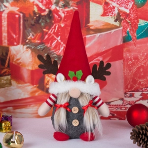 Christmas reindeer gnome doll with red hat and reindeer antlers for holiday home decoration