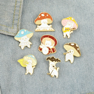 Cartoon Mushroom Cat Enamel Pins Cute Music Instrument Alloy Brooches Kawaii Animal Lapel Badge For Backpack Clothing